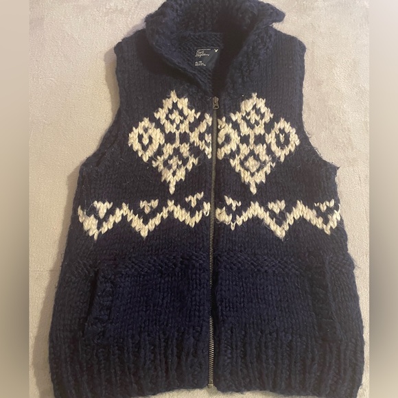 American Eagle Wool Blend Full Zip Argyle Sweater Vest Womens XL Navy Blue - Picture 1 of 5